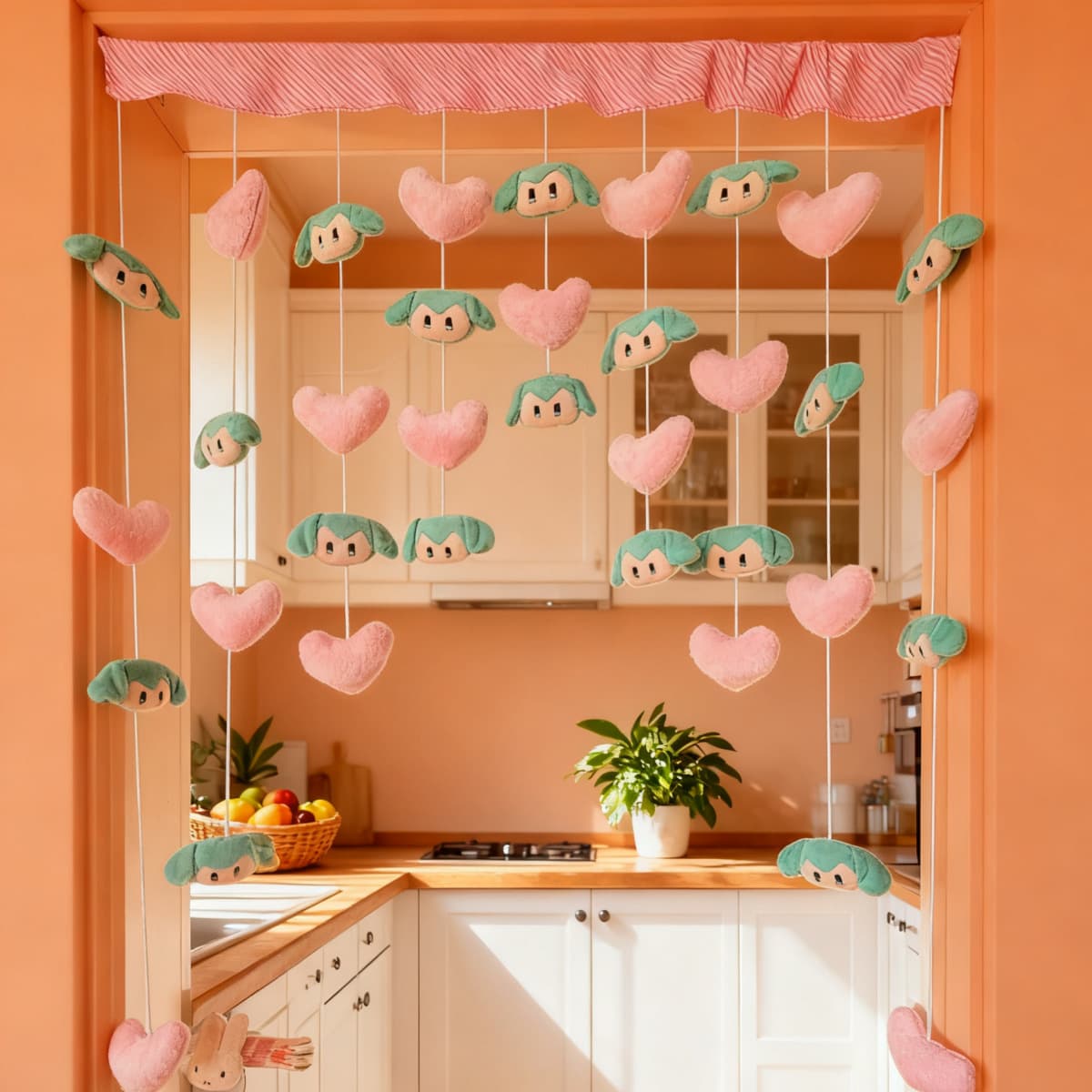 My Melody Pink Heart Door Curtain for Home, High-Value Princess Heart Door Curtain Decoration, Hanging Curtain, No-Punch Partition Curtain for Women