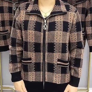 2024 Spring/Autumn Plaid Zipper Short Jacket Mother's New Stretchy Loose Plus Size Middle-Aged Women's Clothing