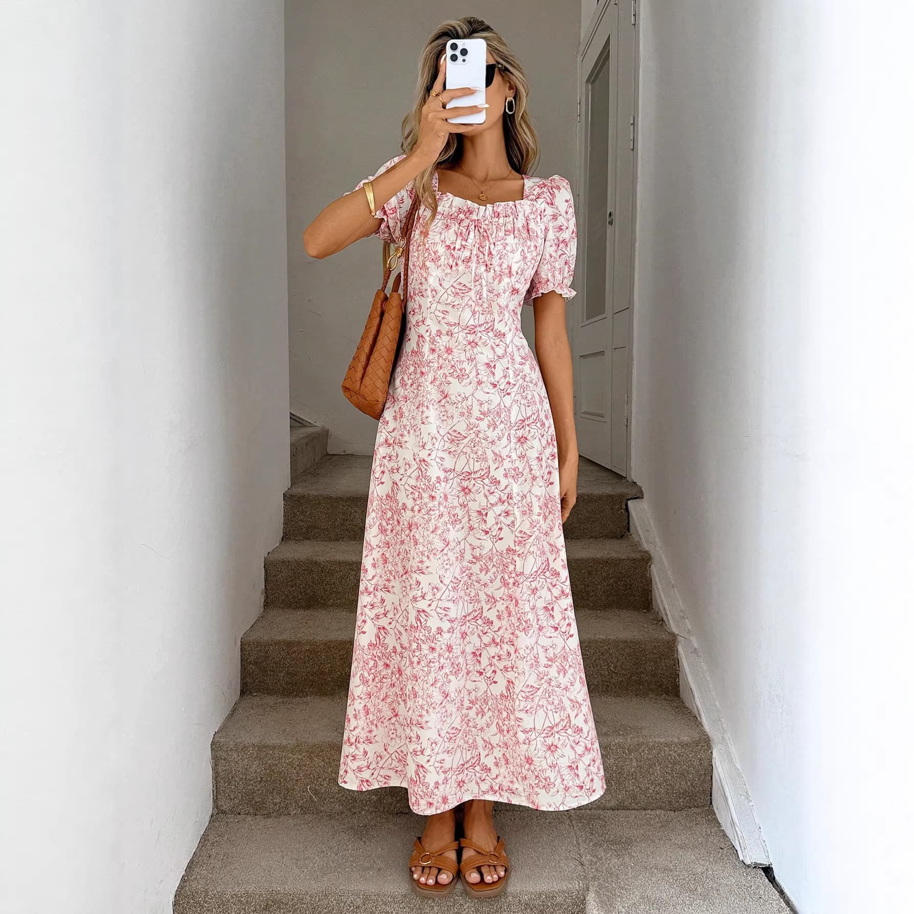 Cross-border foreign trade European and American clothing export retro romantic floral casual holiday elegant women's printed jumpsuit