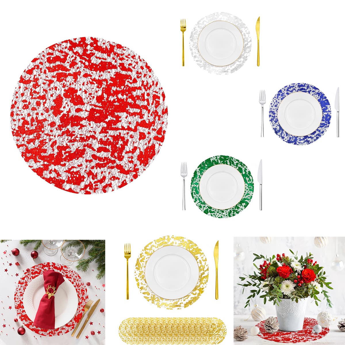 Cross-border Multi-color Placemat Round Gold Stamping Foil Mesh Disposable Table Mat Wedding Atmosphere Table Decoration
