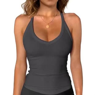 2026 Women's Ribbed Tank Top Summer Basic Sexy Fitted Vest Neckline Going Out Top