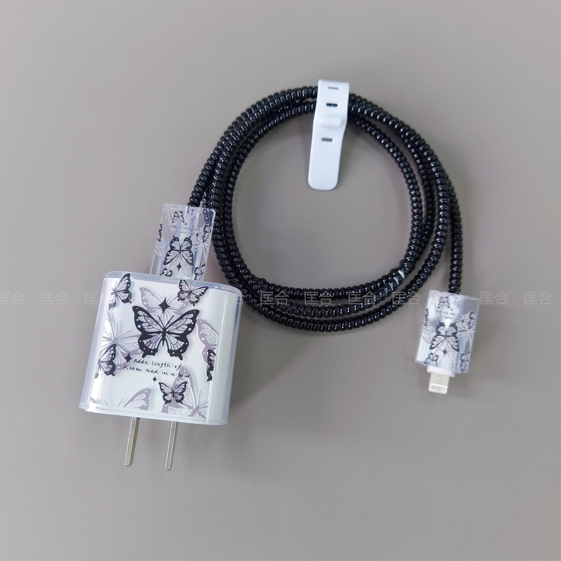 Black Butterfly Charger Protector for Apple 20/18W Adapter, Cable Bite, Charging Cable Sleeve
