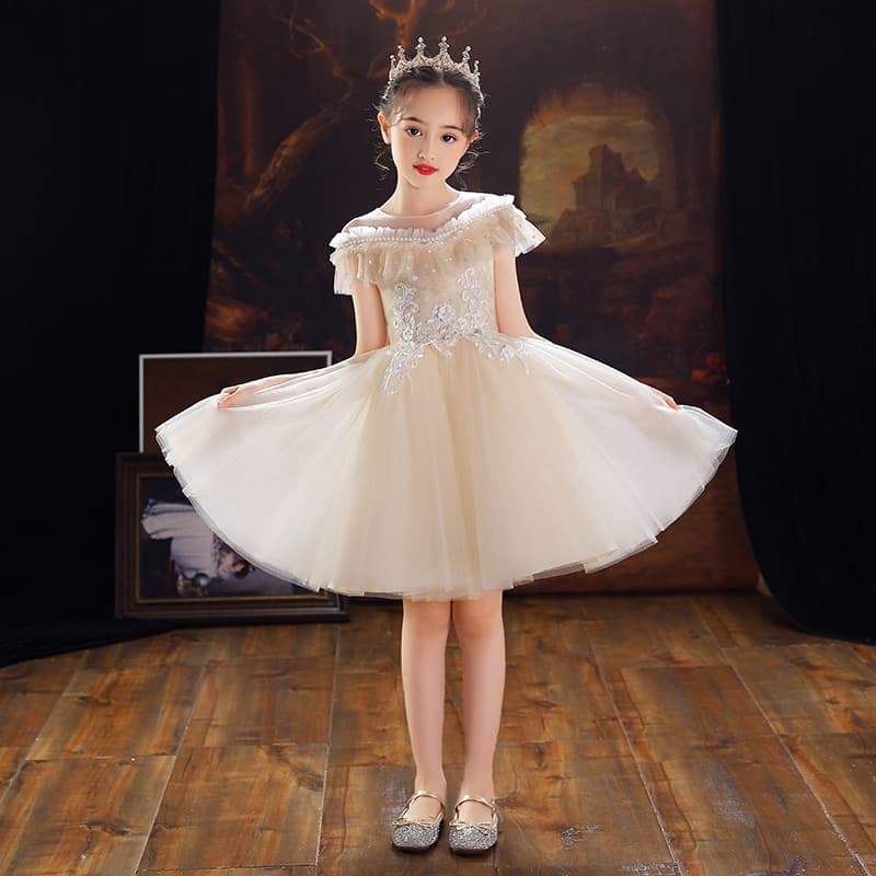 Children's Princess Dress, Spring Flower Girl Wedding Gown, Piano Performance, Elegant Puffy Dress for Little Girls