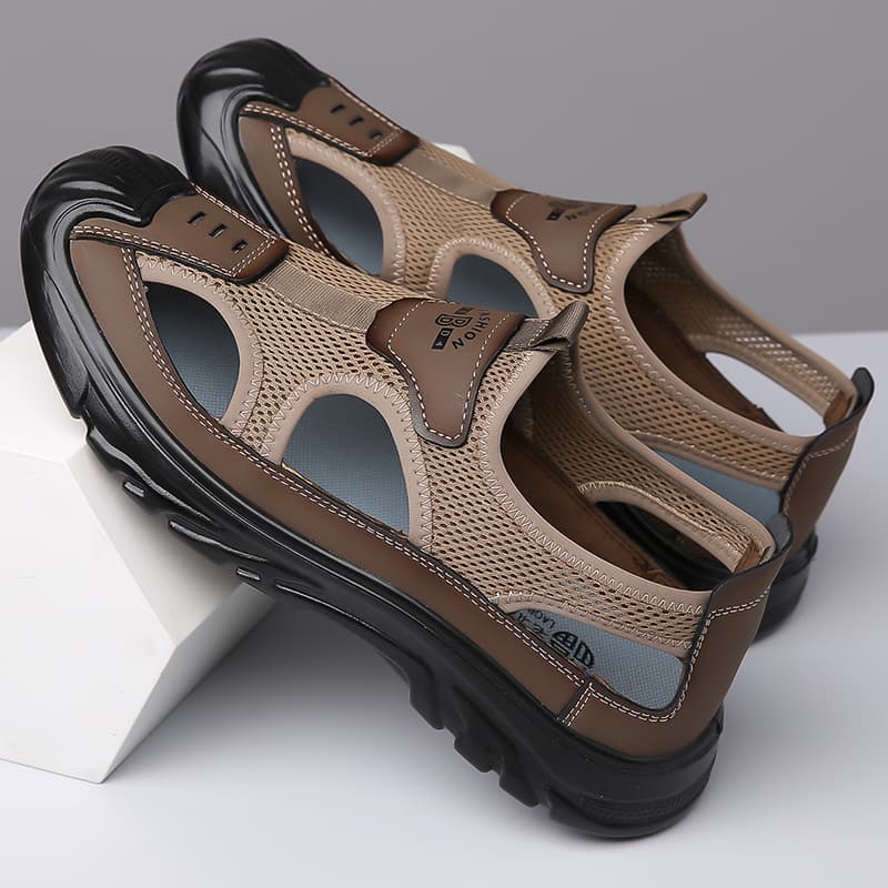 Men's Sandals Open-Toe Breathable Hollow Out Soft Bottom Beach Shoes Outdoor Casual Large Size Slippers Comfortable Rubber Sole