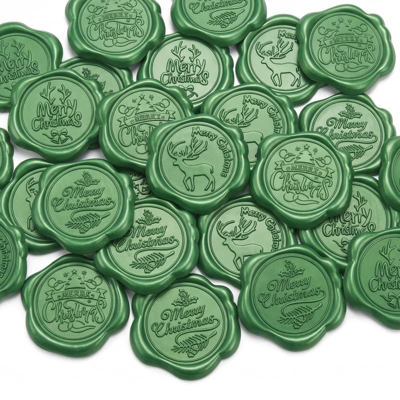 Christmas Series Pine Green Wax Seal Sticker Labels for Envelopes, Invitations, Wine Bottles, Gift Decoration and Sealing
