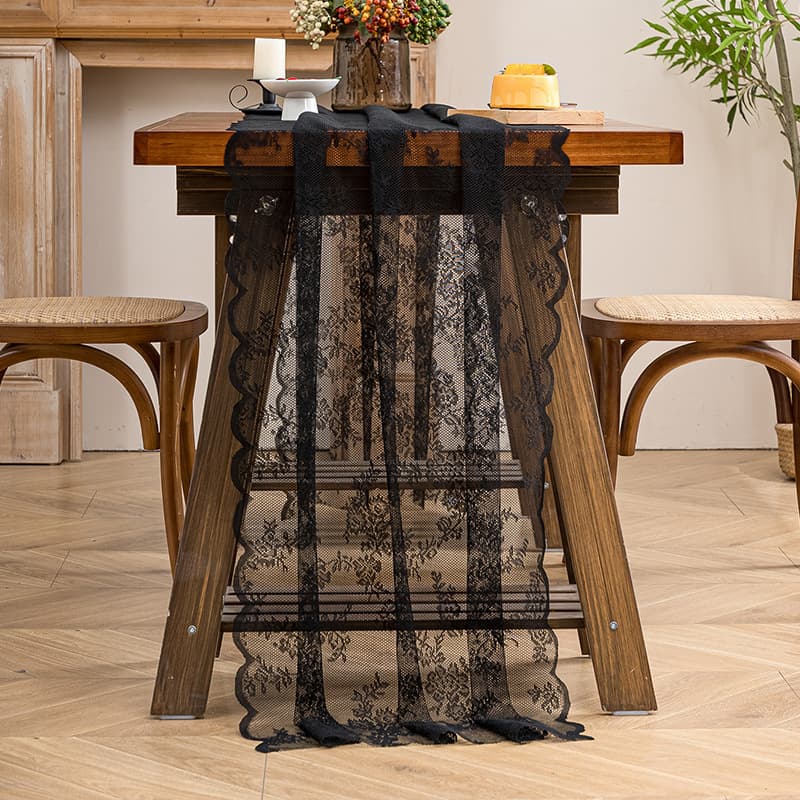 Cross-border American-style coffee table TV cabinet black lace fabric European-style dressing table table runner shoe cabinet wedding dining table cover cloth