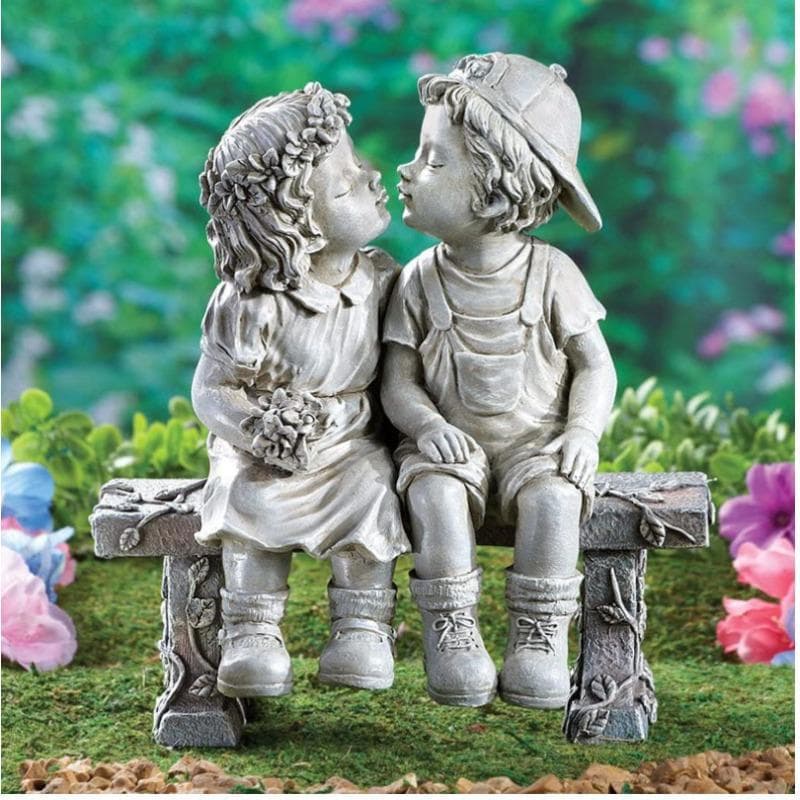 Cross-border Boy and Girl Youthful Innocence Bench Art Courtyard Resin Figurine, Youthful Heartthrob White Decorative Garden Ornament