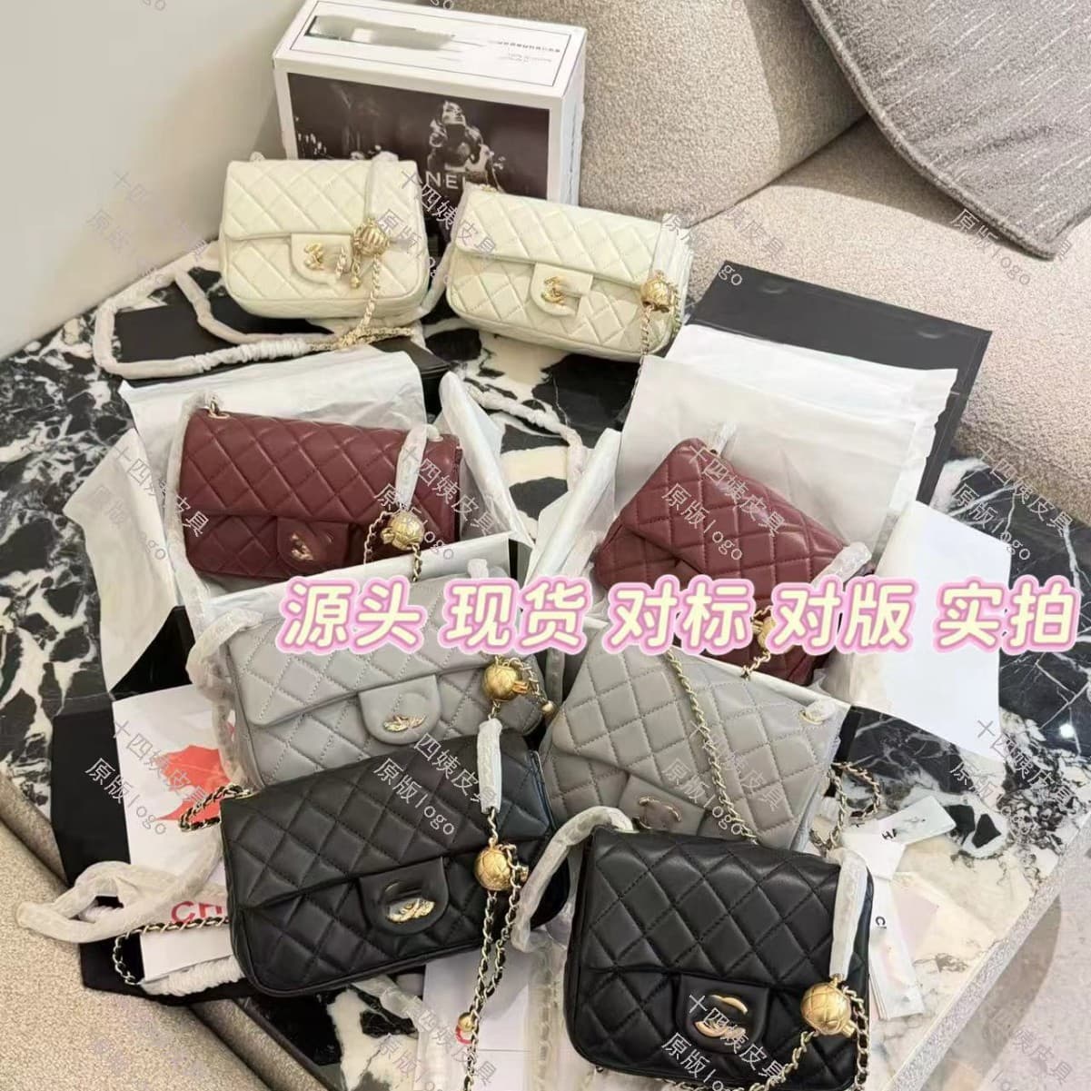 Cross-Border Wholesale Women's Bags, Genuine Leather Bags, Square Quilted Chanel-Style Chain Bags, High-End Shoulder and Crossbody Small Square Bags