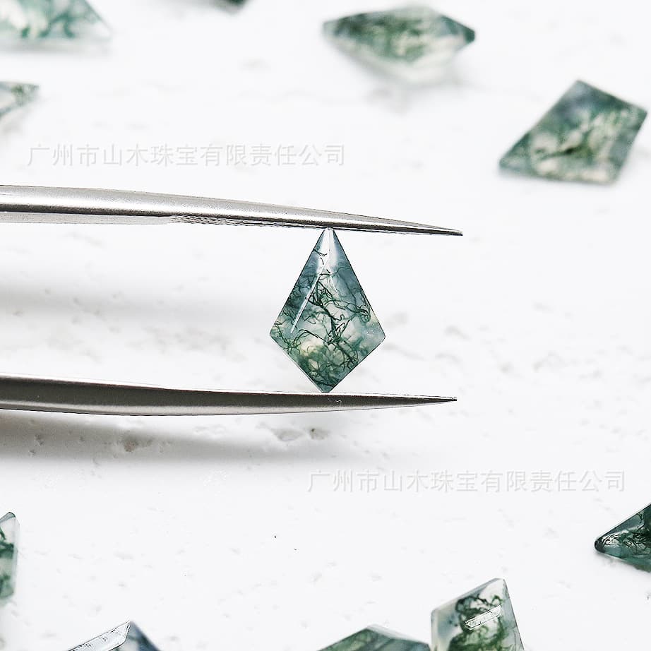 Natural Moss Agate Loose Stone Kite Shape 7X10 Cabochon for Jewelry Necklace Ring Setting Gemstone