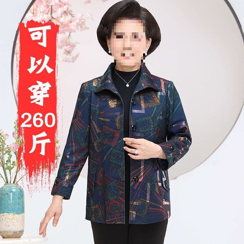 Plus-size women's clothing for middle-aged and elderly women in spring and autumn, loose-fitting long-sleeved coat for grandmothers and mothers.