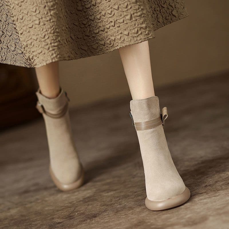 Super Good-Looking~ Nude Ankle Boots Women's Spring/Autumn New Versatile High Heels Thick Heel Elegant Waterproof Platform Ankle Boots