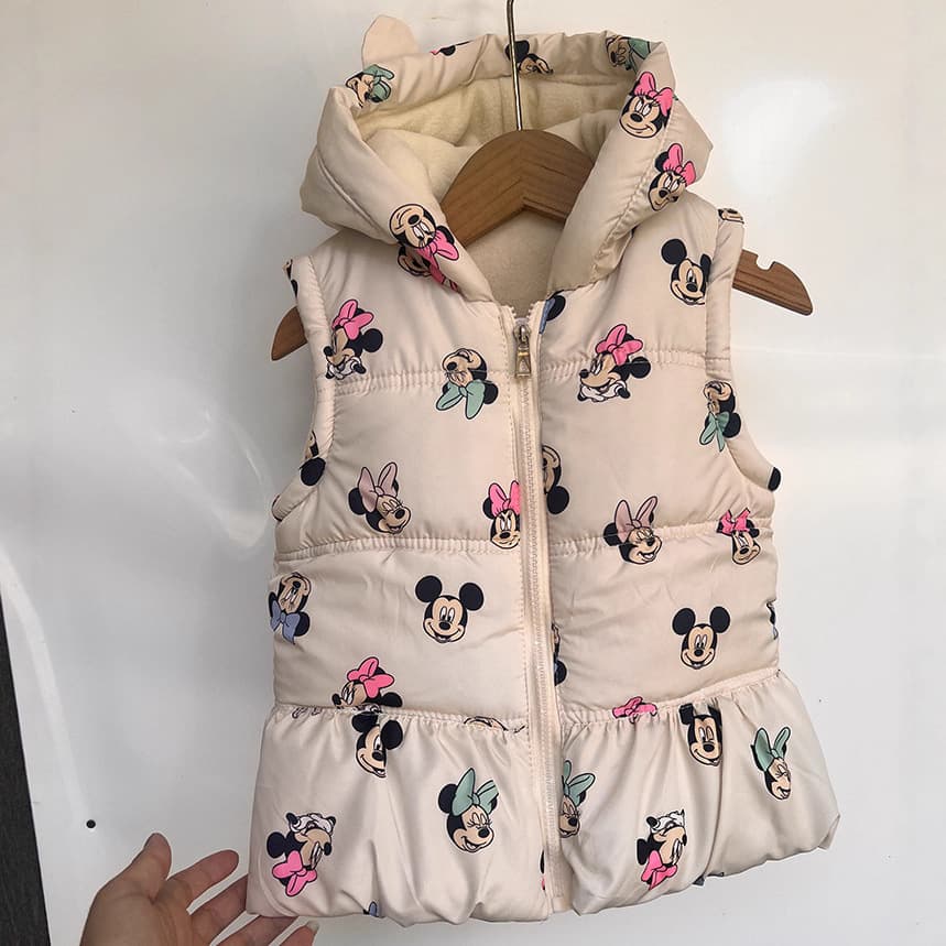 Autumn and Winter Cartoon Hooded Children's Down Cotton Vest, Trendy Boys and Girls Warm Vest, Baby Outer Wear Waistcoat