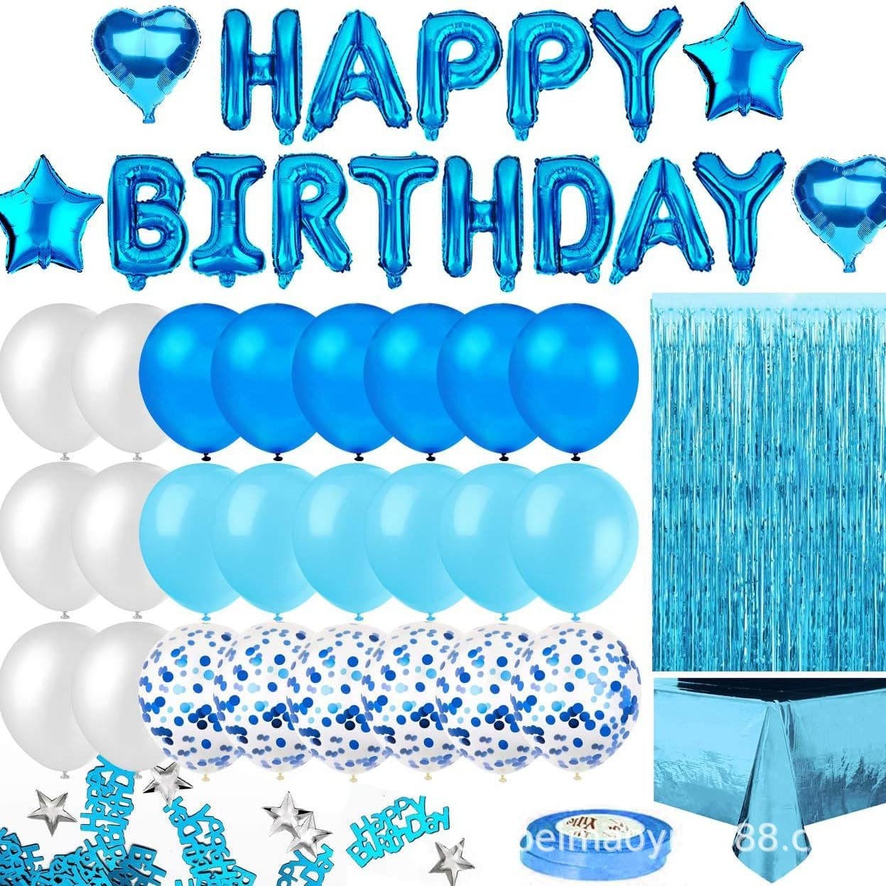 Amazon Pink Blue Happy Birthday Banner Rain Curtain Aluminum Foil Balloon Boy Girl Birthday Party Decoration