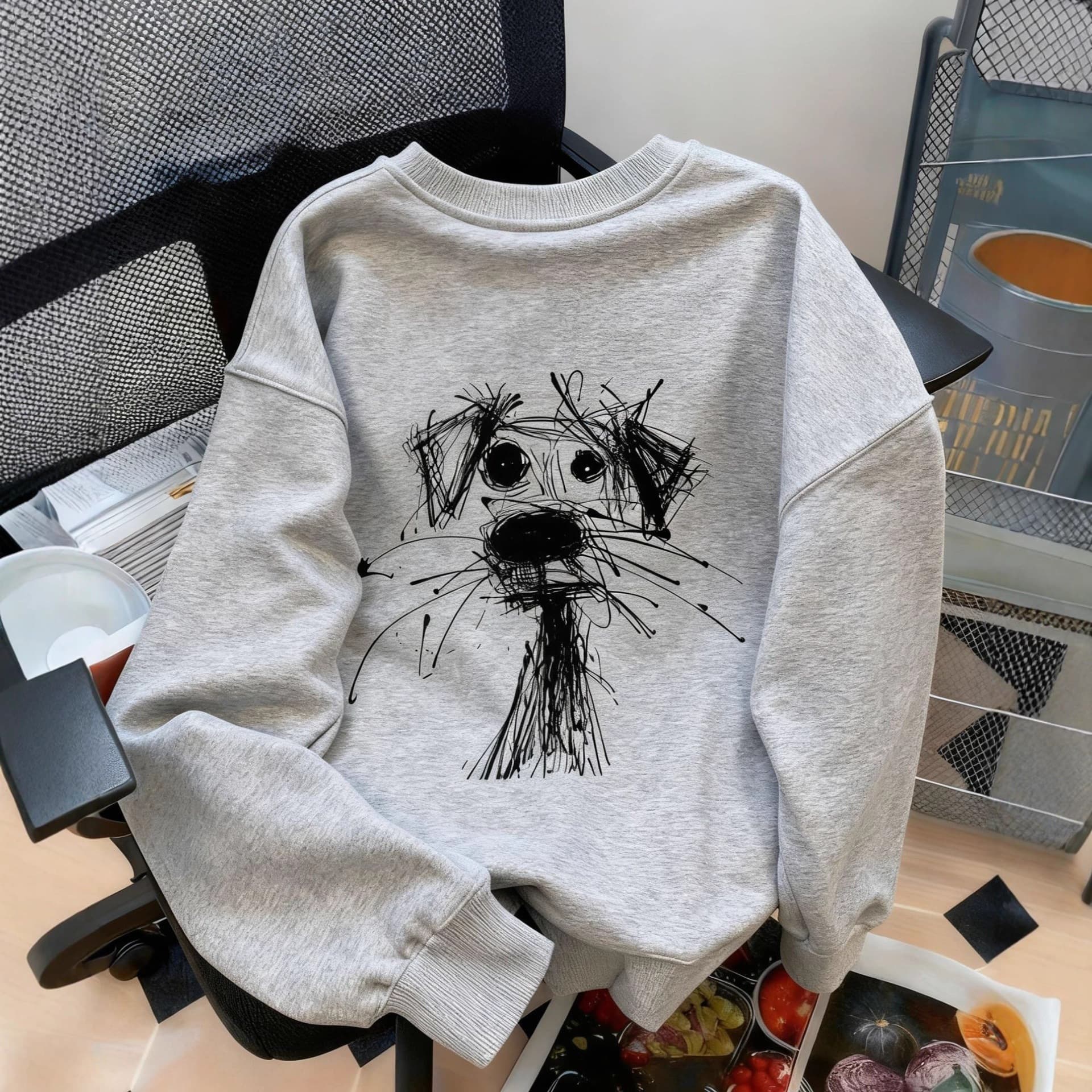 TEMU 2025 Fall/Winter New Arrival Line Dog Loose Cartoon European and American Best-selling Women's Casual Round Neck Sweatshirt