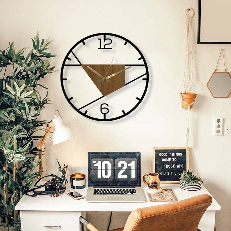 Cross-Border Popular Creative Geometric Wall Clock Modern Minimalist Wooden Silent Wall Clock for Home Living Room Decoration