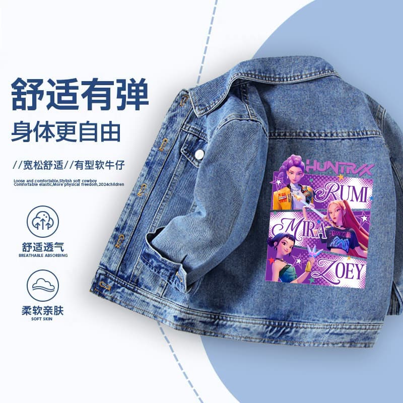 Kpop Witcher Girls Denim Jacket, New Spring/Autumn Style, Thin Fit for Children, Early Autumn Tops for Medium and Large Children