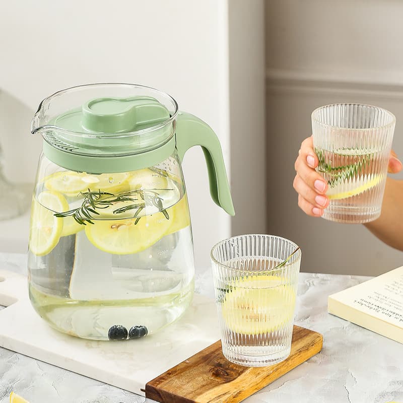 Heat-Resistant Glass Cold Water Pitcher, Explosion-Proof Large Capacity Household Water Bottle for Cold Brew Tea, Cup Set