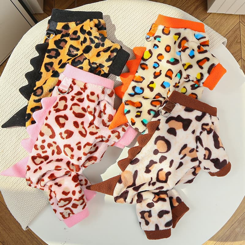 Cat and Dog Winter Fleece-Lined Clothing, Warm Leopard Print Dinosaur Cartoon Style for Pets