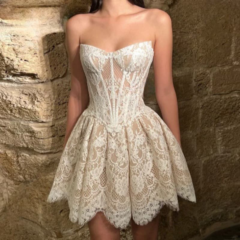 French lace high-end tube top sexy dress Amazon slim foreign trade women's dress birthday party dress