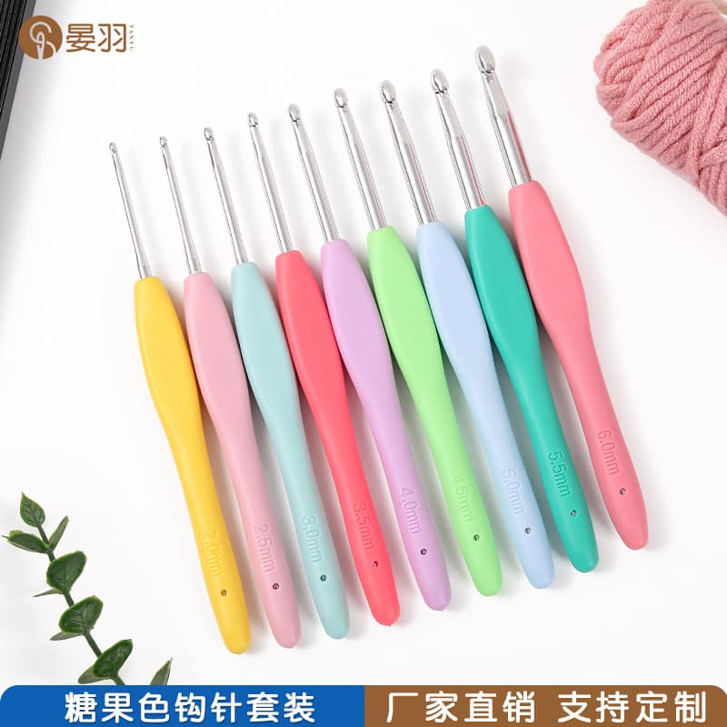 Candy Color 9-Piece Magic Crochet Hook Set, Knitting Sweater Tool Crochet Hook Accessories, Single-End Aluminum Oxide Soft Handle Crochet Hooks