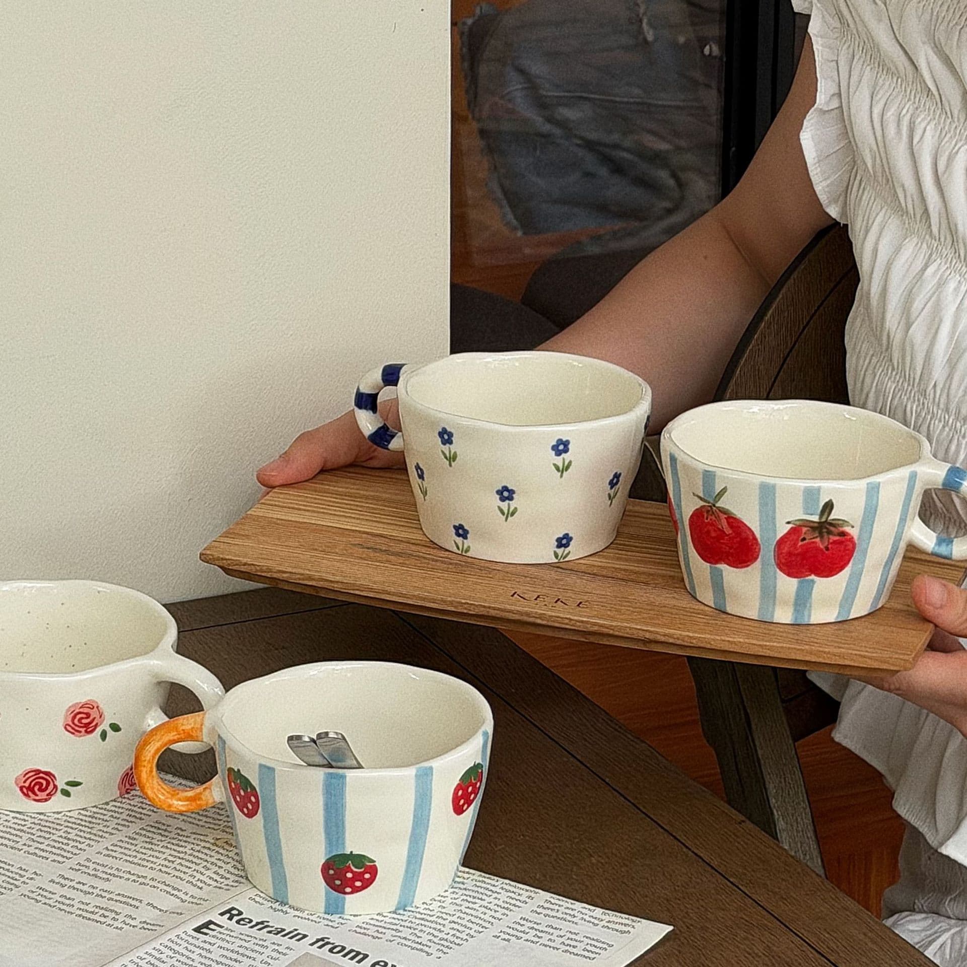 French Ins-style Hand-painted Ceramic Mug Irregular Coffee Cup High-end Latte Art Cup Breakfast Mug