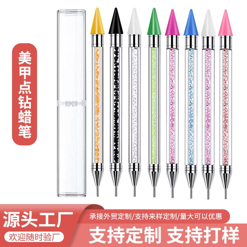 Acrylic Nail Rhinestone Picker Pen Dual-Ended Diamond Pickup and Wax Stick for Nail Art, Adhesive Wax Pen for Removing Sticky Nail Tools