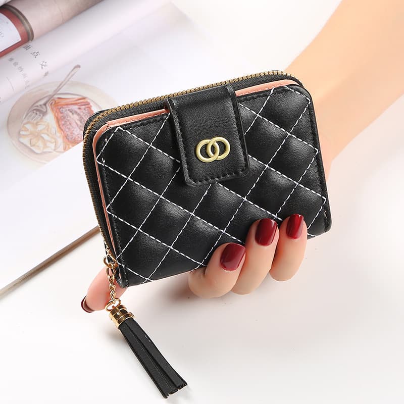 Short Wallet Women Zipper Coin Purse Korean Style Large Capacity Tassel Handbag Factory Wholesale Drop Shipping Plaid Compact