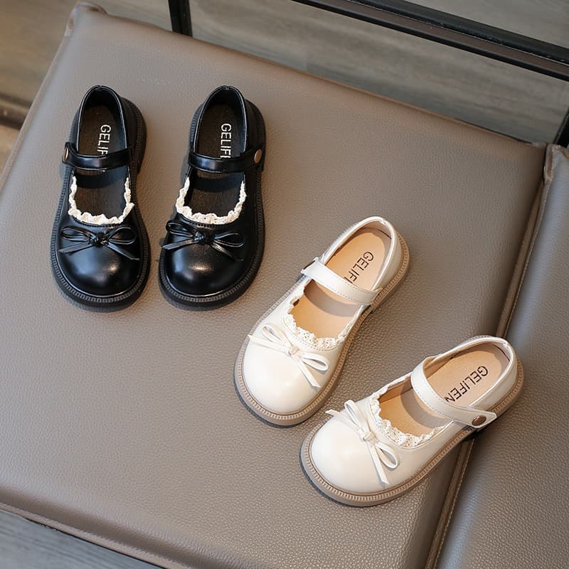 2025 Korean-style Autumn New Arrival Girls' Princess Shoes, Fashionable Leather Shoes with Soft Soles and Bow for Toddlers and Kids