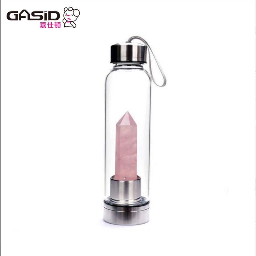 Factory Natural Crystal Column Glass Cup Energy Cup High Borosilicate Glass Water Cup Full Set 304 Stainless Steel Custom Logo