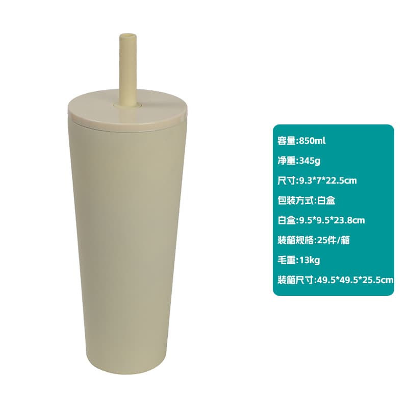Cross-border New Double-layer Stainless Steel Insulated Cup Simple High-appearance Straw Cup Outdoor Portable Ceramic Water Cup