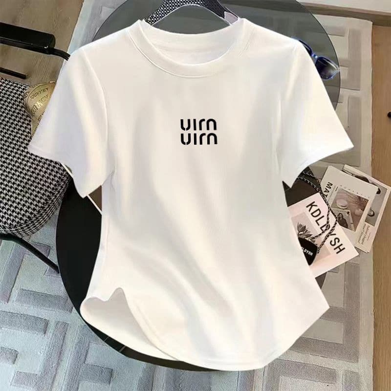 Shisanhang Women's Shoulder-Fitted Short-Sleeve T-Shirt Summer Ribbed Age-Reducing Slimming Irregular Design Short Top