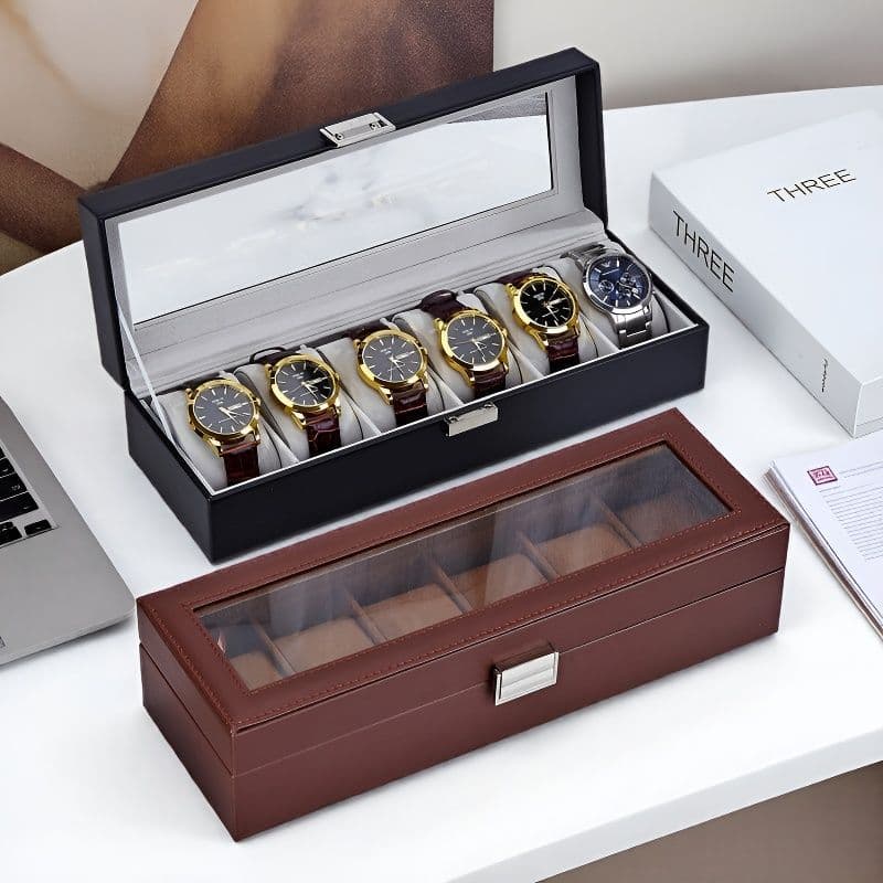 Leather 6-Slot Watch Box Home Storage Box Wristwatch Mechanical Watch Men's Watch Bracelet Organizer Watch Display Box