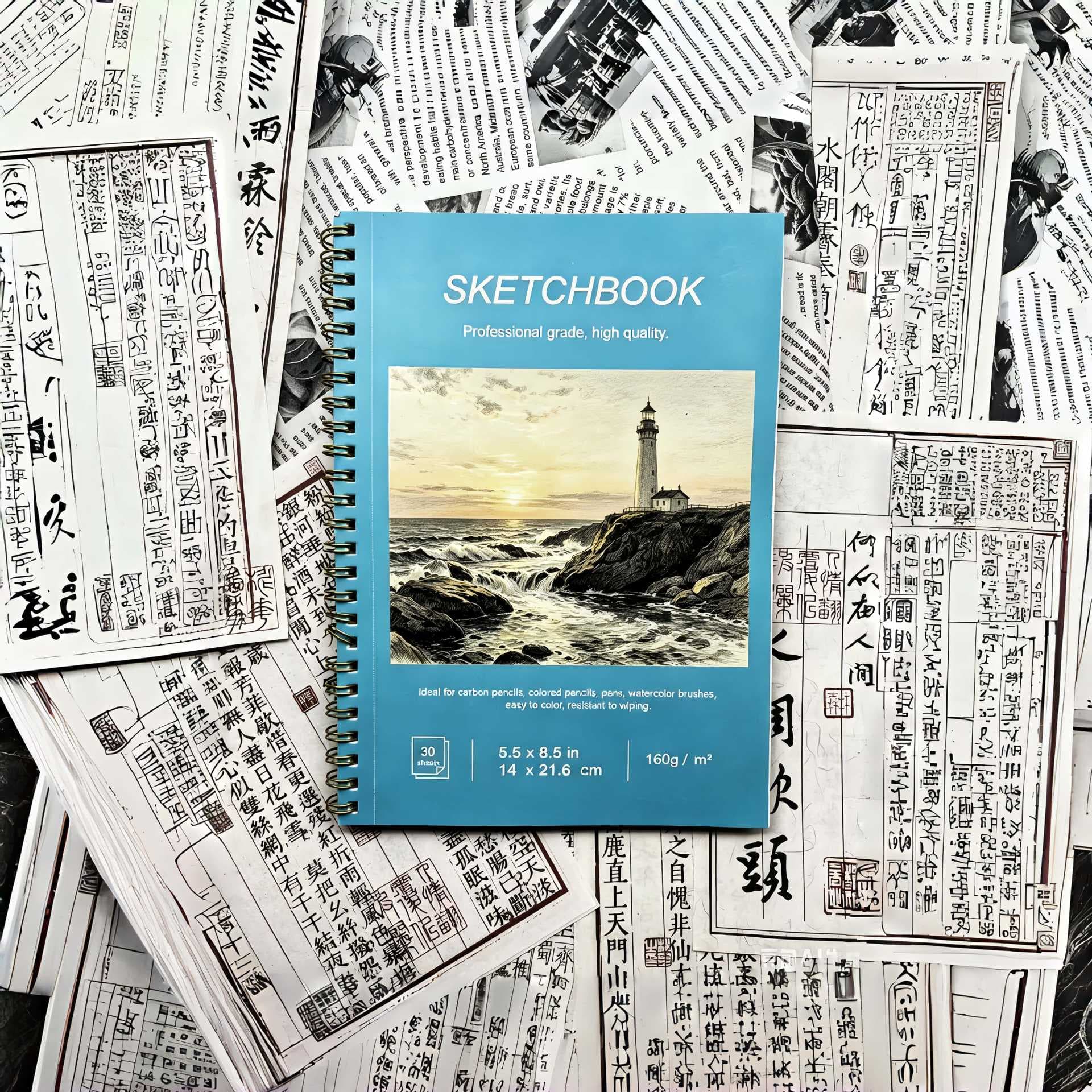 A5 Coil Sketchbook 160g Thick 30 Sheets Tearable Drawing Pad for Colored Pencil Watercolor Hand Sketching Cross-border