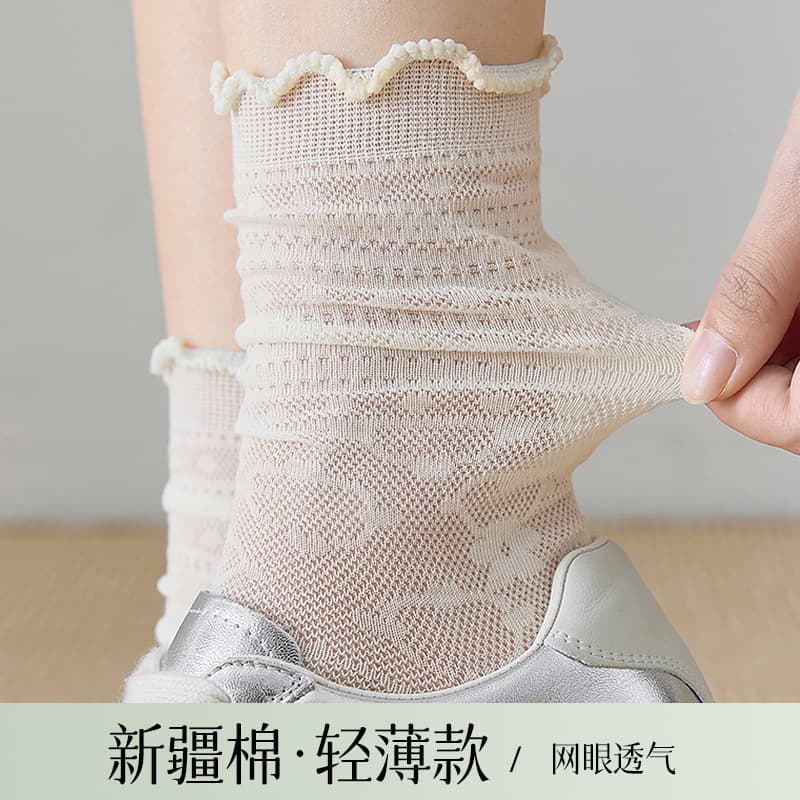 Miu Style Lace Socks Collection Ins Korean Dongdaemun Spring Summer Student Lace Thin Women's Stacking Socks Mesh Cotton Socks
