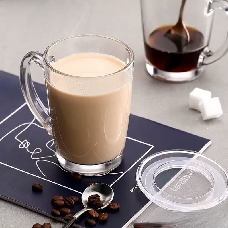 Large glass water cup with handle, simple transparent coffee cup, household heat-resistant milk juice cup, beer cup