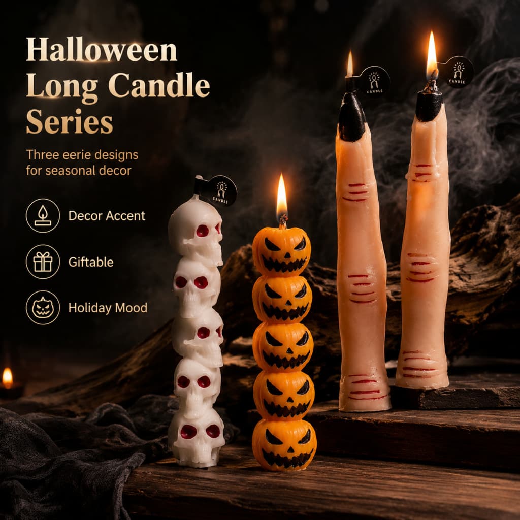 Halloween Pumpkin Candles, Atmospheric Skeleton Finger Candles, Colorful Smokeless Candles for Festive Decoration
