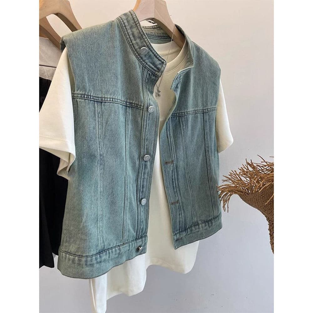 Girls Denim Vest Retro Simple Layering Versatile Children's Vest Spring Autumn New Middle and Older Kids Sleeveless Jacket