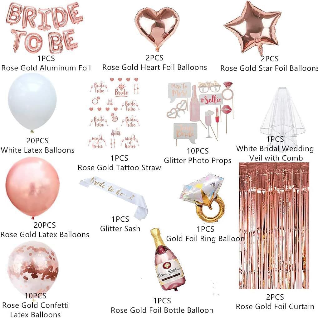 Rose gold balloon set for bachelorette party decorations, bride to be a bride's bachelorette party