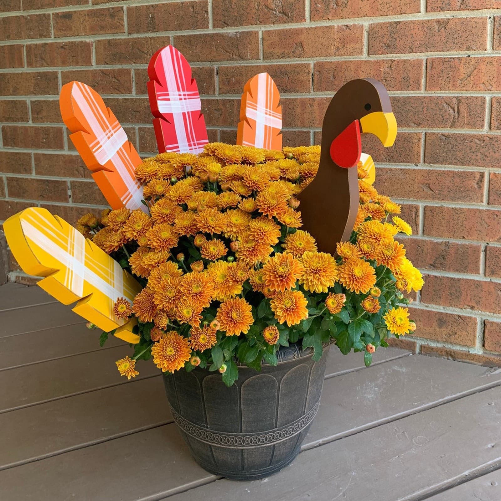 Cross-border new Thanksgiving Turkey Planter Wooden Sticks turkey flower pot decoration plug-in