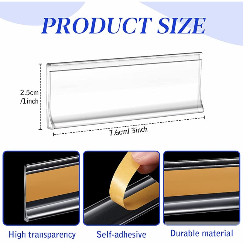 Wholesale Supermarket Flat Sticker Shelf Strip Transparent Plastic PVC Price Tag with Adhesive Price Label Strip PET High Adhesive