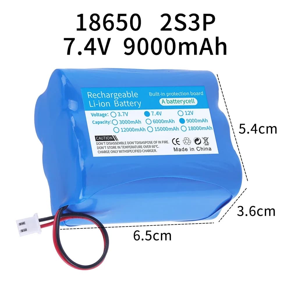 7.4V Battery 2S3P 7.4V 9000mAh 18650 Lithium-ion Battery