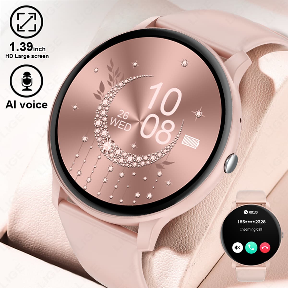 Lige/cross-border smart watch Bluetooth call music heart rate health detection sports watch
