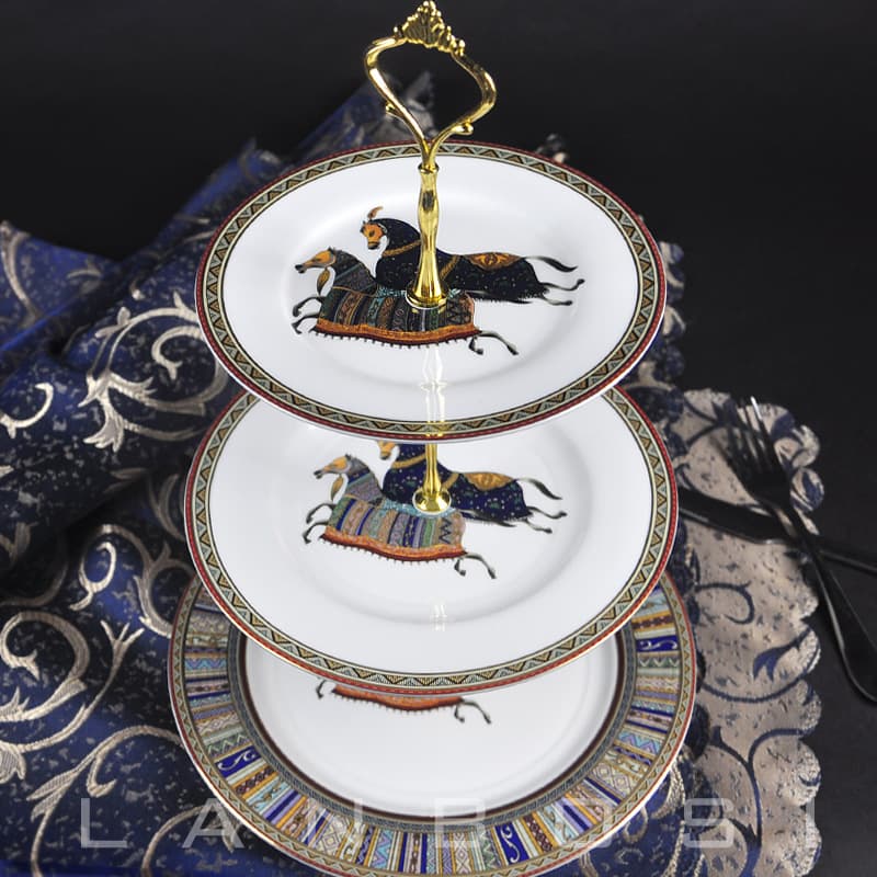 European-style Fruit Plate Ceramic Cake Plate Pastry Plate English Afternoon Tea Three-Tier Snack Stand Double-Layer Tray