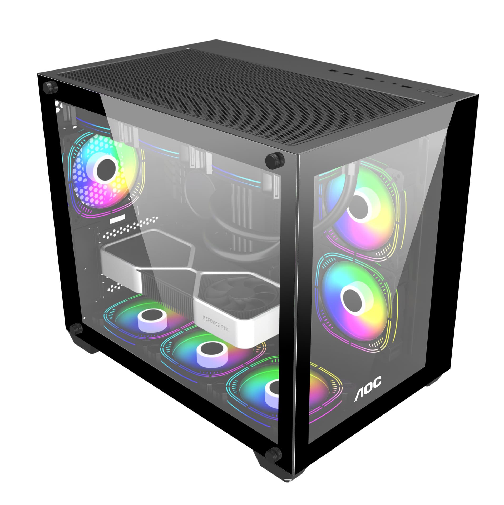 AOC sea view room chassis desktop host computer ATX360 water-cooled side penetration argb fan vertical spot