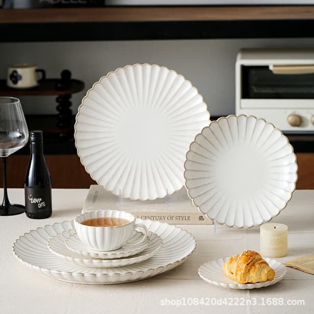 Japanese-Style Kiln-Fired Ceramic Plate and Bowl Set Nordic Home White Bowl Tableware Dish Plate Flat Plate Dinner Plate Fish Plate