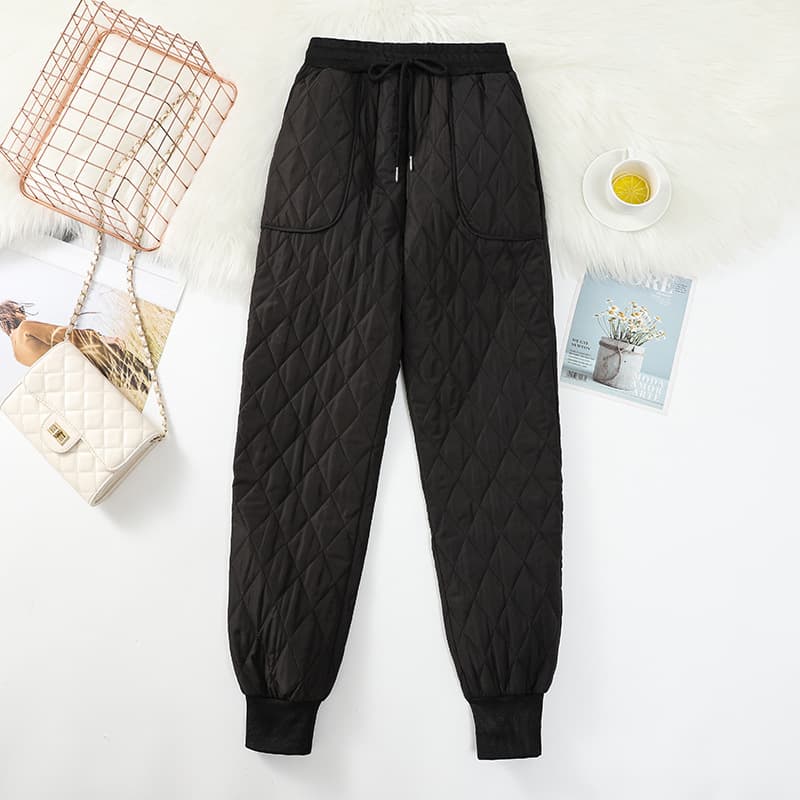 Women's Warm Cotton Pants, Down Pants, Women's Winter Outerwear, Fashionable New Style, High Waist, Loose Fit, Slimming, Cotton and Thickened