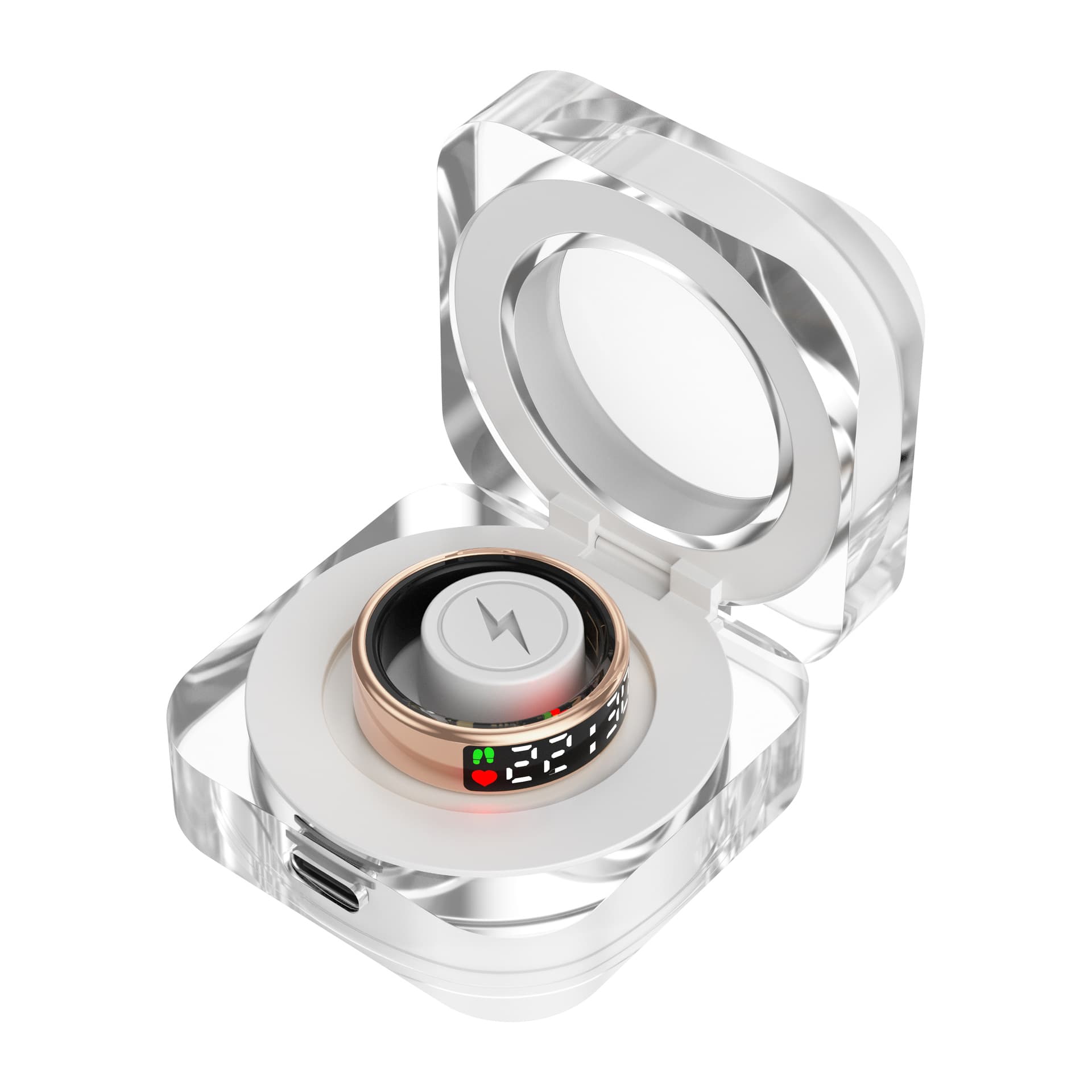Smart ring charger with crystal case, 200mAh transparent acrylic, TYPE-C port