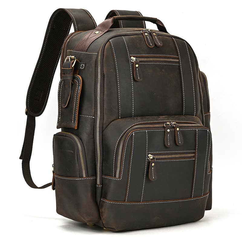 Men's Backpack Crazy Horse Leather Cowhide School Bag Large Capacity Travel Bag Men's Business Shoulder Bag