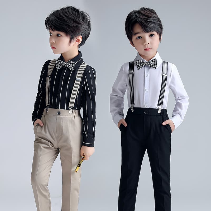 Boys' Suspender Long-Sleeve Shirt Handsome Children's Performance Costume Piano Host Walk Flower Boy Tuxedo Factory Direct