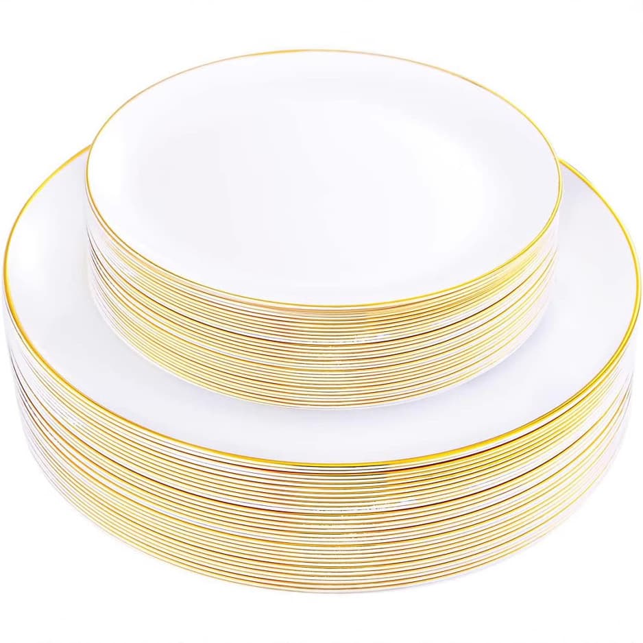 25-Piece Hard Plastic White Gold-Trimmed Black Plate Christmas Dish Knife Fork Spoon Wine Cup Set Disposable Dinnerware